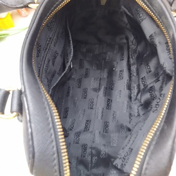 Michael Kors Black Leather Domed Double Handles Zipper Satchel Bag - Picture 9 of 14